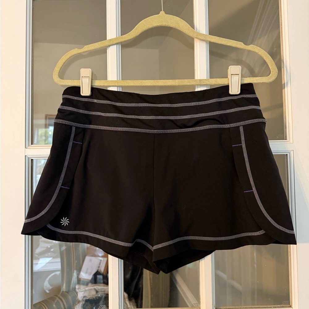 Women’s Black Athleta Running Shorts with Contrast Stitching Medium Vintage Y2K